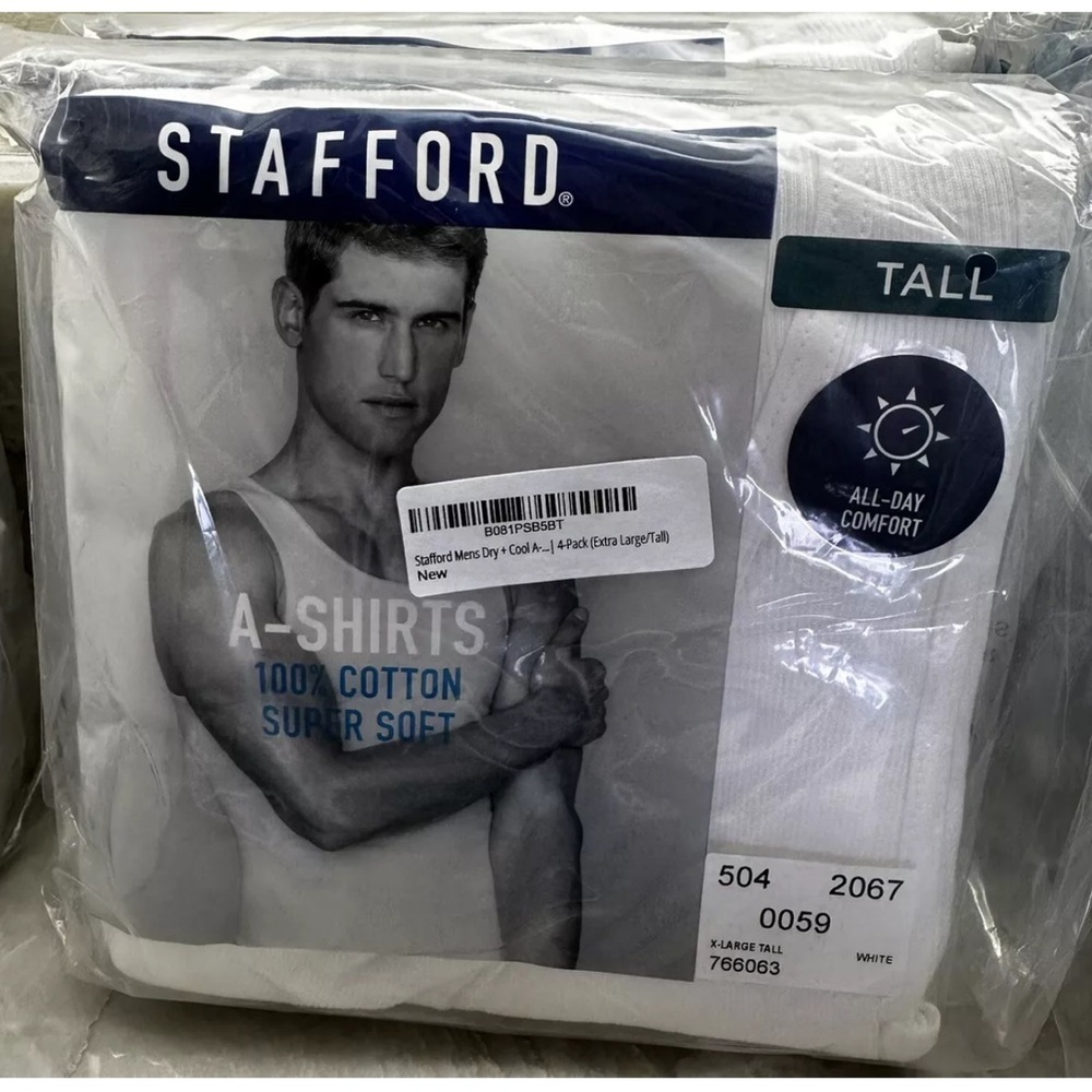 Stafford 4-Pack Mens Big & Tall 100% Cotton A-Shirts White Super Soft New XLT
